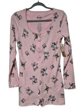 Aeropostale Nickelodeon SpongeBob Pink Ribbed Sleep Romper Pajamas M New